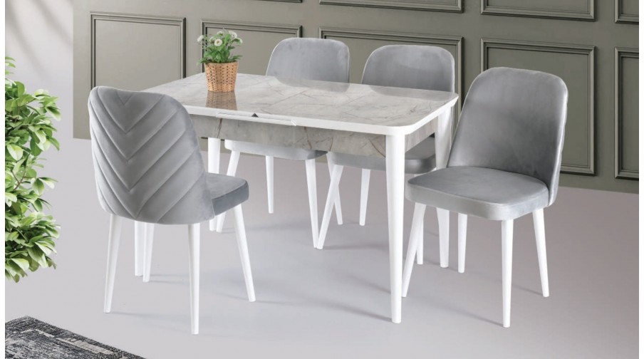 Alamo Beyaz Mermer Mutfak Masa Takımı