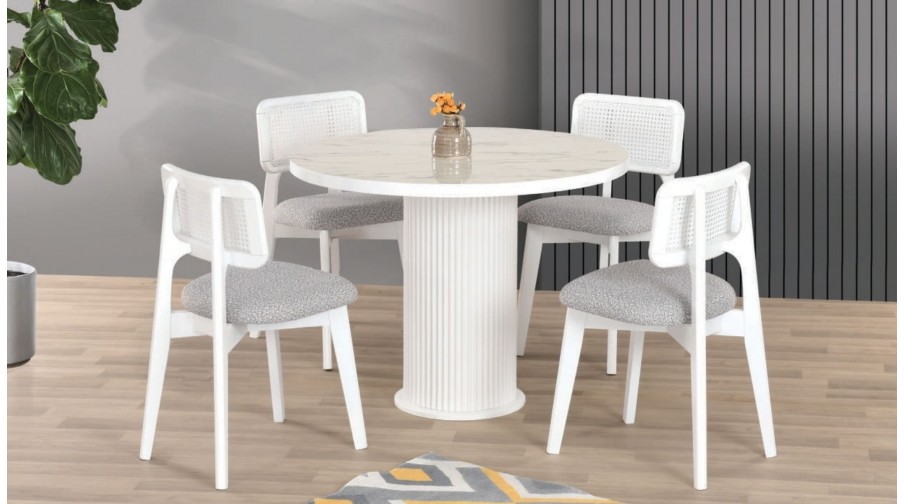 Alvin Beyaz Mermer Mutfak Masa Takımı