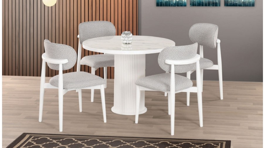 Dora Beyaz Mermer Mutfak Masa Takımı