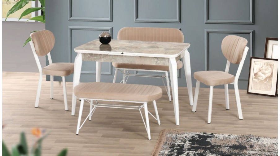 Elegant Bej Mermer Mutfak Masa Takımı