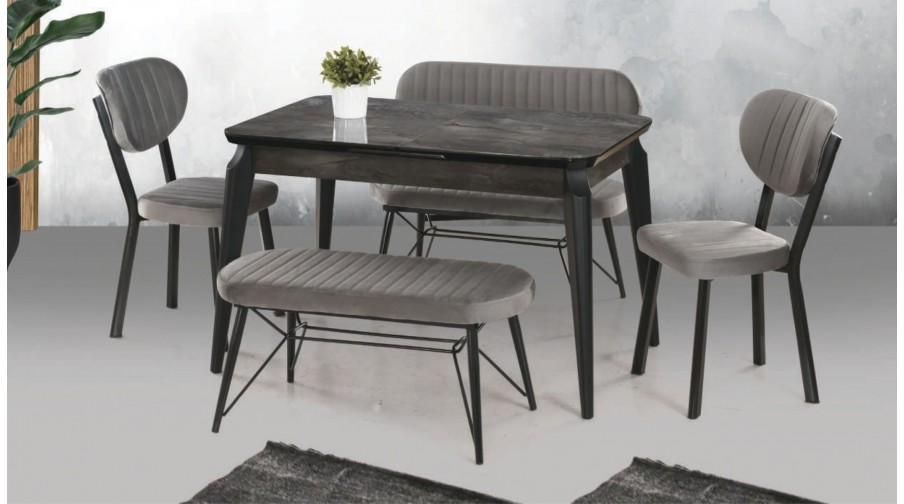 Elegant Siyah Mermer Mutfak Masa Takımı