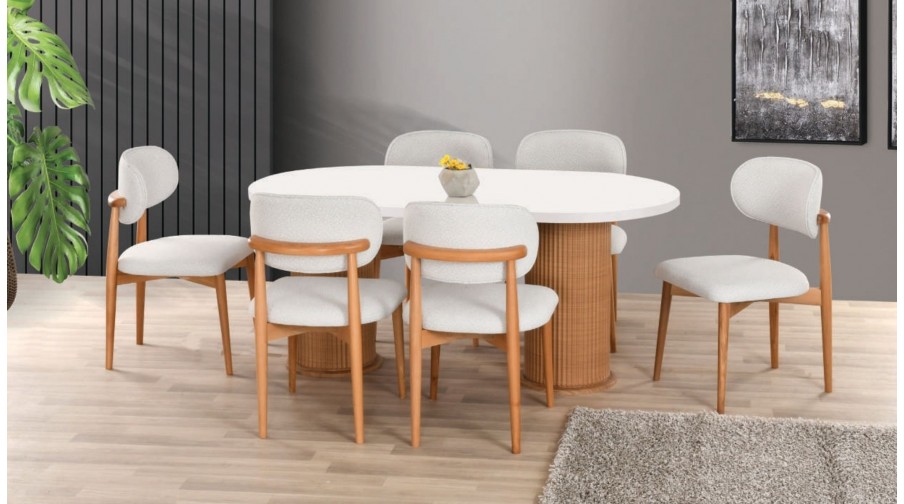 Eliz Beyaz Naturel Salon Masa Takımı