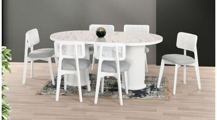 Juno Beyaz Mermer Salon Masa Takımı