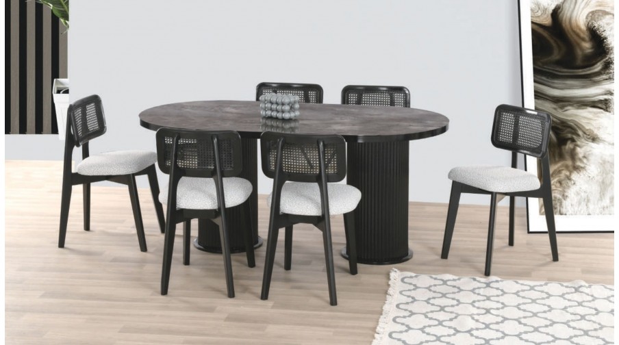 Juno Siyah Mermer Salon Masa Takımı