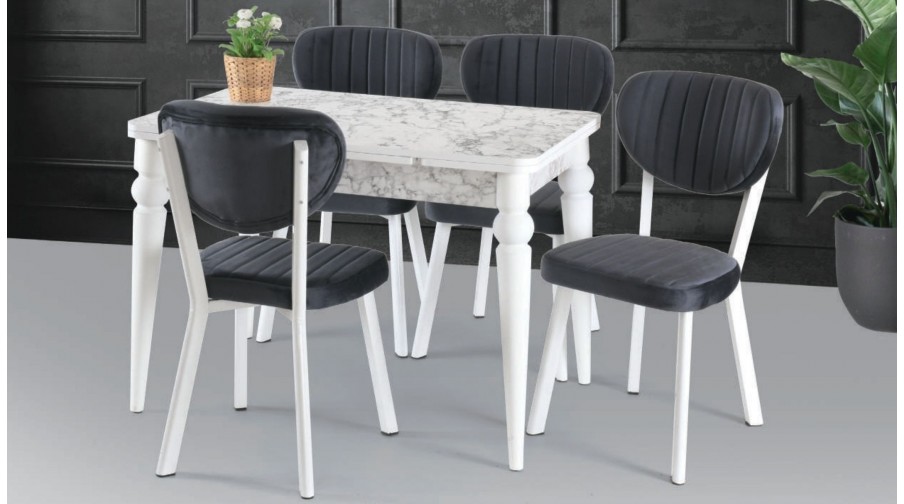 Nemesis Beyaz Mermer Mutfak Masa Takımı