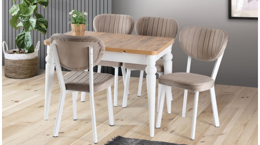 Nemesis Meşe Beyaz Mutfak Masa Takımı