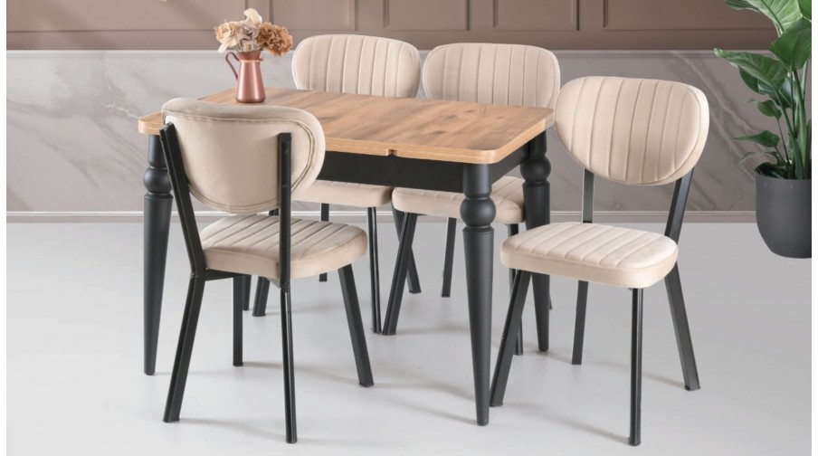 Nemesis Meşe Siyah Mutfak Masa Takımı