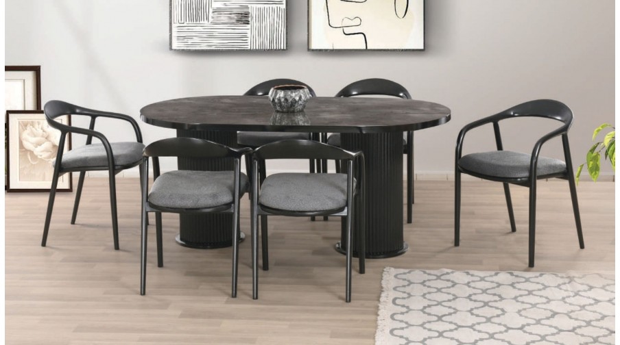 Noira Siyah Mermer Salon Masa Takımı