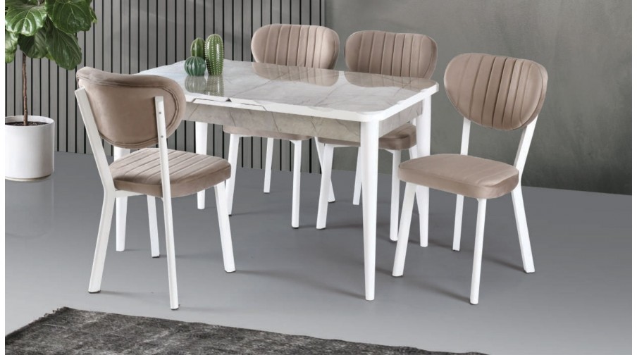 Regalo Bej Mermer Mutfak Masa Takımı