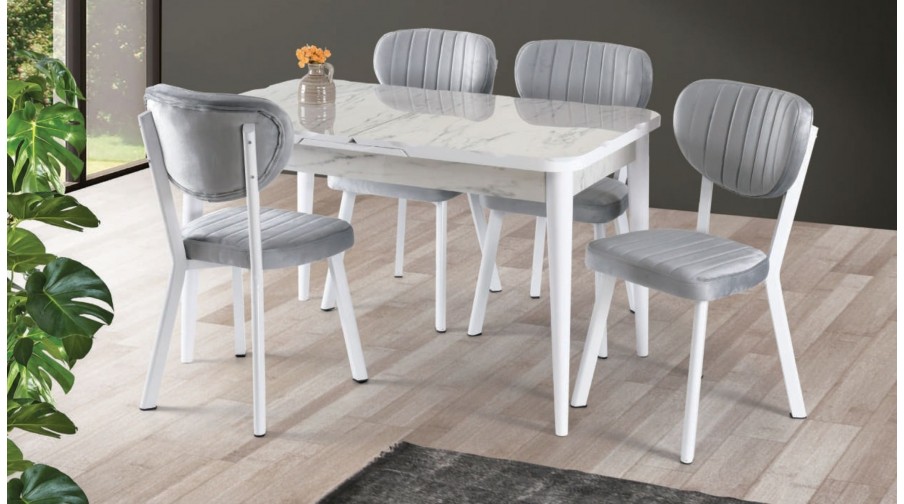 Regalo Beyaz Mermer Mutfak Masa Takımı