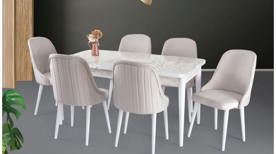 Wessa Beyaz Mermer Salon Masa Takımı