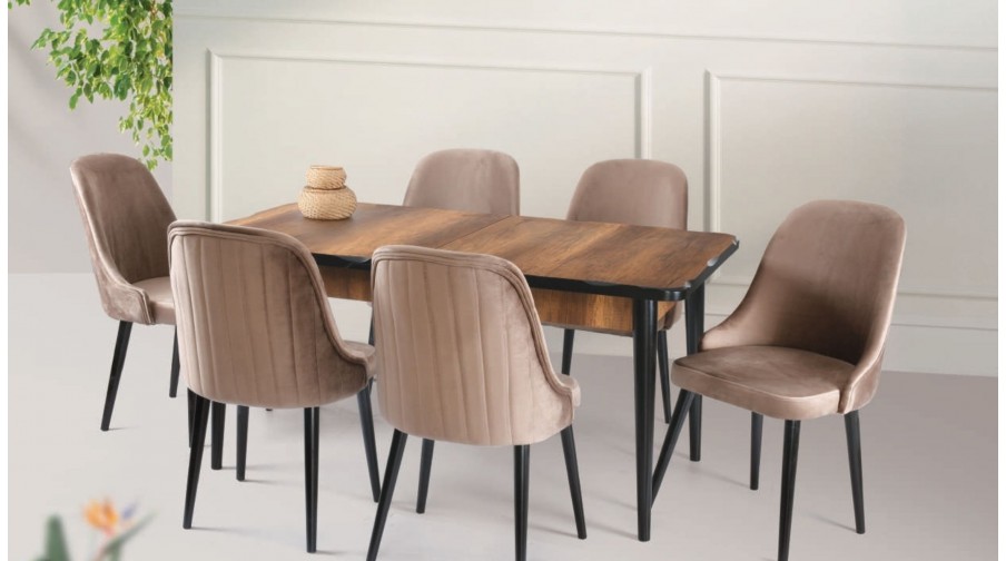 Wessa Ceviz Siyah Salon Masa Takımı