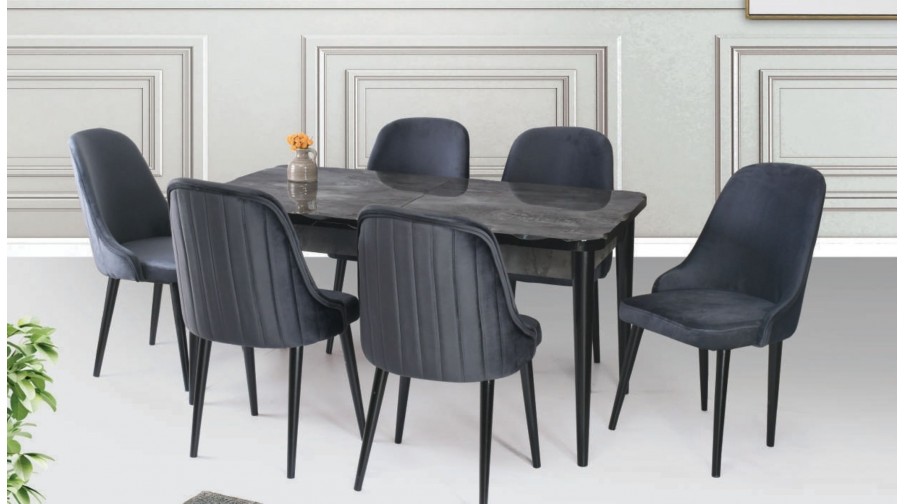 Wessa Siyah Mermer Salon Masa Takımı